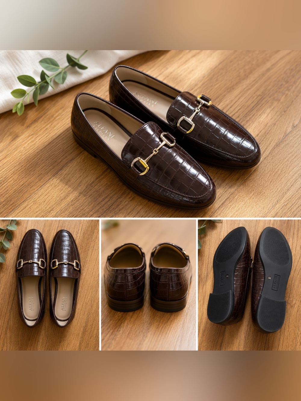 Alfani Brown Croc-Embossed Leather Bit Loafers